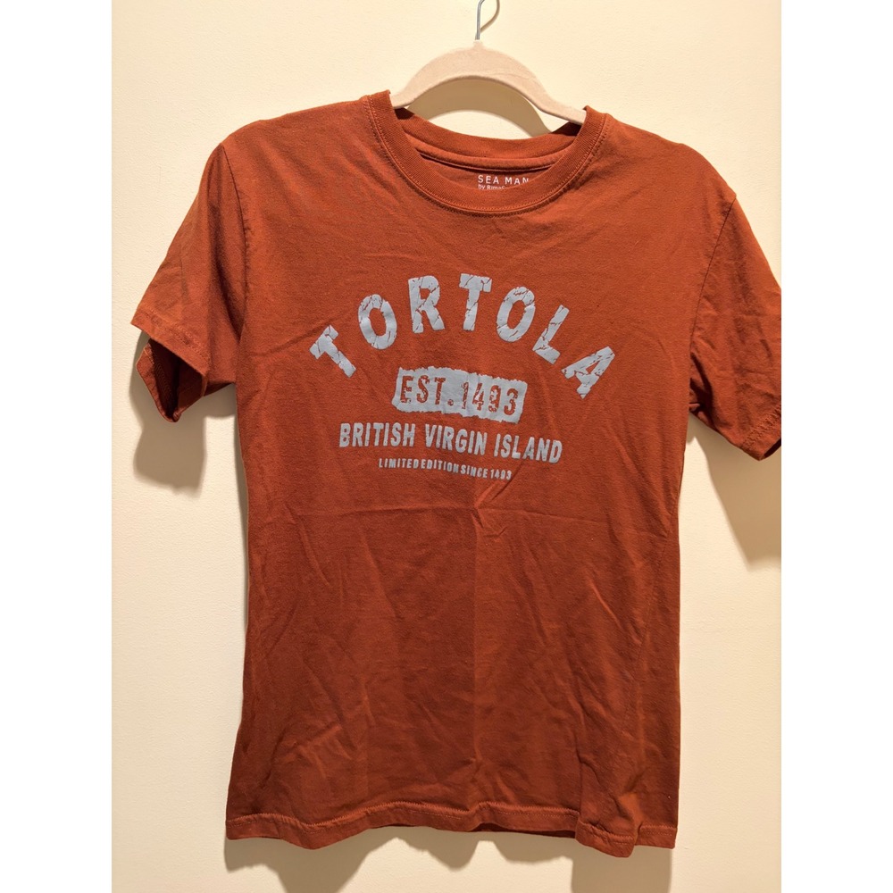 Sea Man by RimaSxm Tortola British Virgin Island T-Shirt Orange Small Cotton